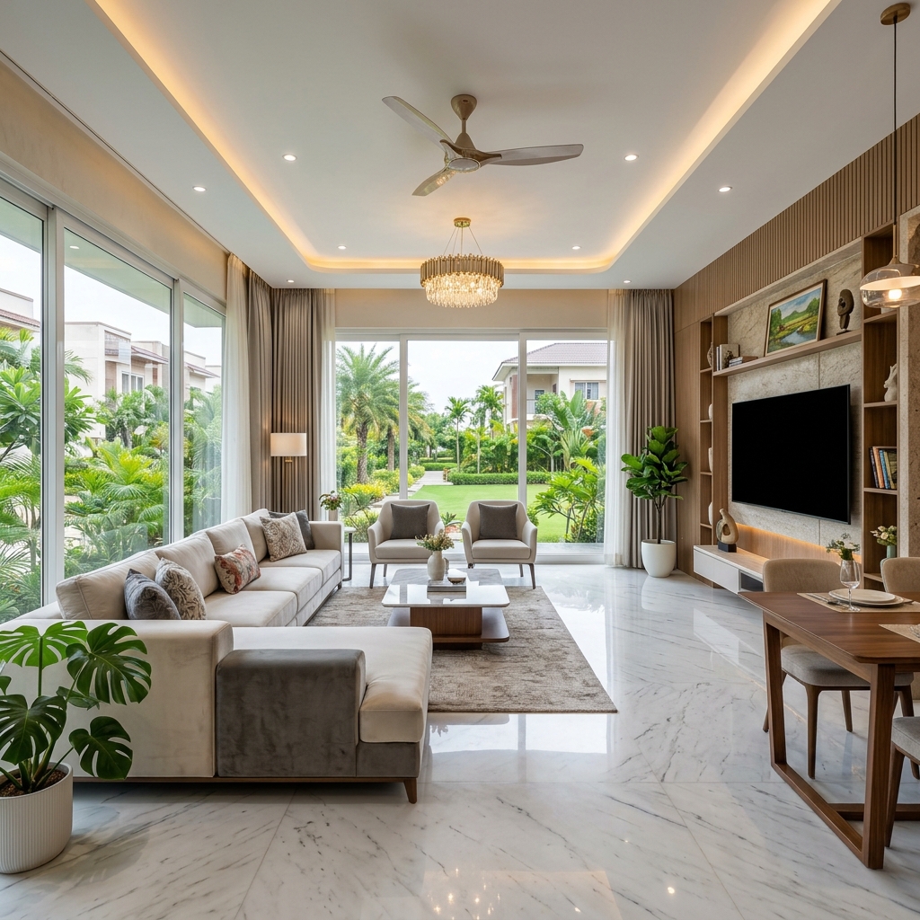 Luxury rendering of a living room in Bachupally project